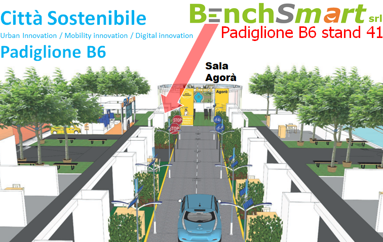 BenchSmart stand Padiglione B6 Città Sostenibile con innovazione urbana e mobilità sostenibile a Ecomondo