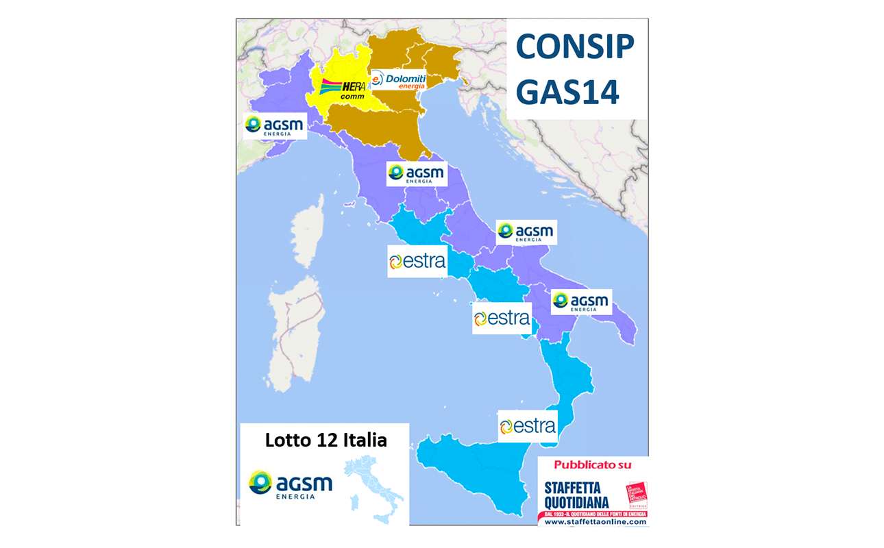 Consip Gas Naturale 14, l’Italia è divisa in 4