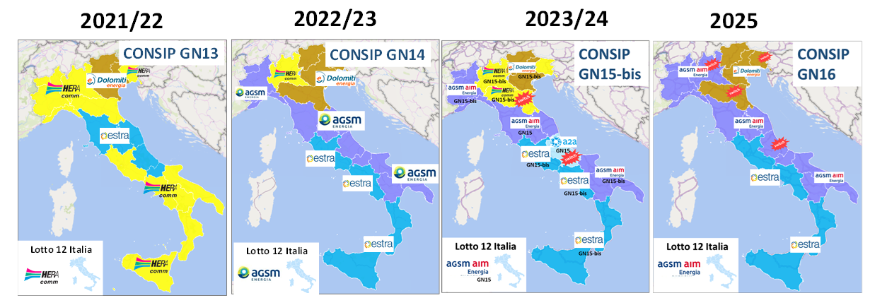 Mappe CONSIP evoluzione gare elettriche Italia 2021-2025, AGSM AIM vs Hera Comm Lombardia Mappe CONSIP evoluzione gare elettriche Italia 2021-2025, AGSM AIM vs Hera Comm Lombardia